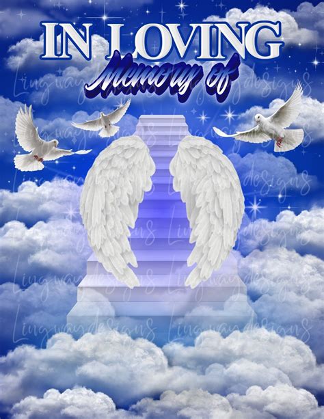 Blue Heavens Stairway in Loving Memory Angel Wings Memorial Background ...