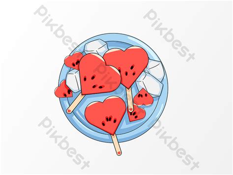 Drawing Cartoon Heart Shaped Watermelon Compote Summer Elements PNG ...