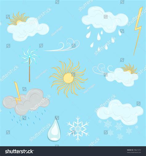 Weather Vector Design Elements Isolated On Blue Background. - 78621472 ...