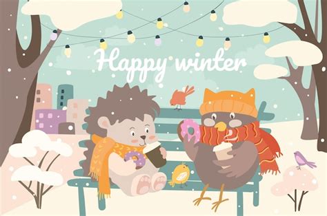 Premium Vector | Happy winter animals concept background