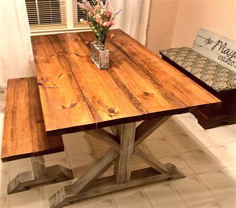 Small Rustic Pedestal Farmhouse Table With Bench Provincial | Etsy | Farmhouse table, Farmhouse ...