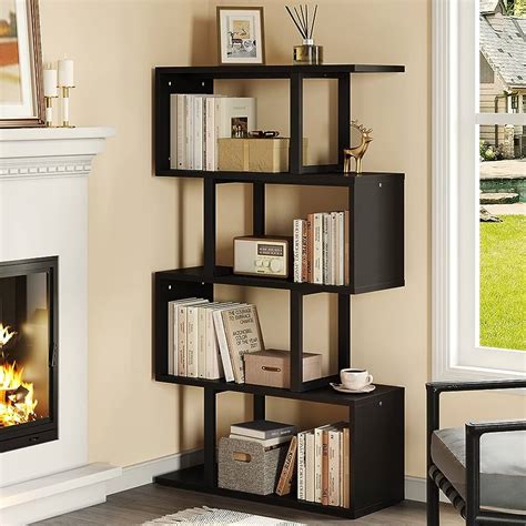 Tribesigns 5-Tier Bookshelf, Black Ladder Corner Bookshelf Stepped ...