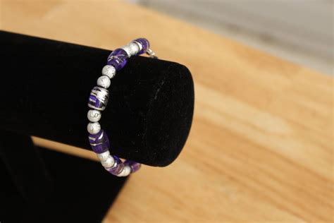 Purple Marble and Silver Glass Beaded Bracelet by CaCasCrafts on Etsy | Glass beaded bracelets ...