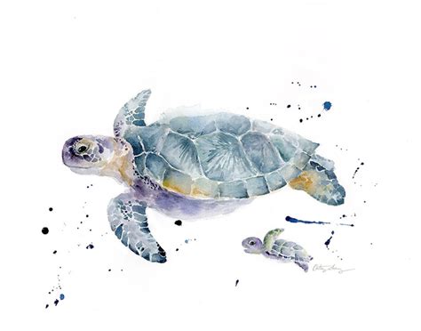 Sea Turtle Watercolor Art Print / Sea Turtle Mother and Baby Art Print / Mother's Day Gift From ...