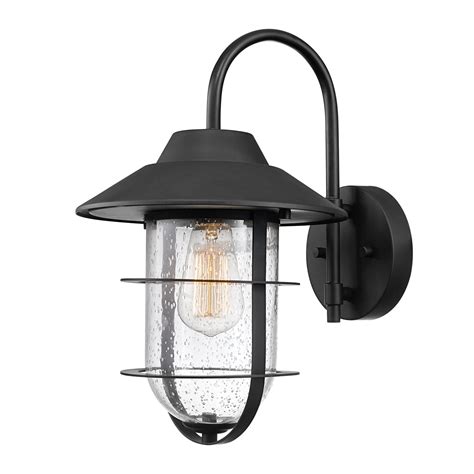 Globe Electric Matthews Matte Black Outdoor Indoor Wall Sconce with Seeded Glass Shade, 44333 ...