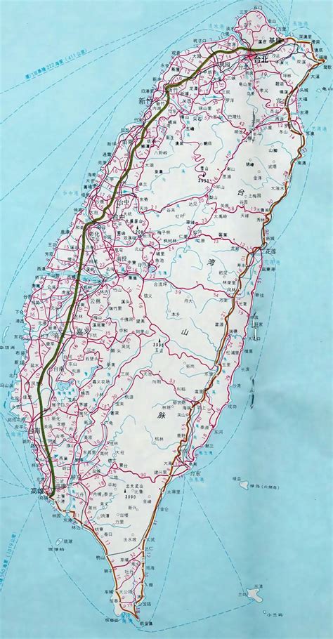 Detailed map of Taiwan with roads and cities | Taiwan | Asia | Mapsland ...