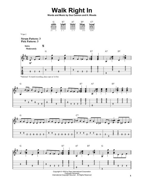 Walk Right In by The Rooftop Singers Sheet Music for Easy Guitar Tab at Sheet Music Direct