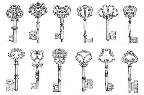 Vintage sketches of antique keys | Key tattoos, Vintage tattoo, Key tattoo designs