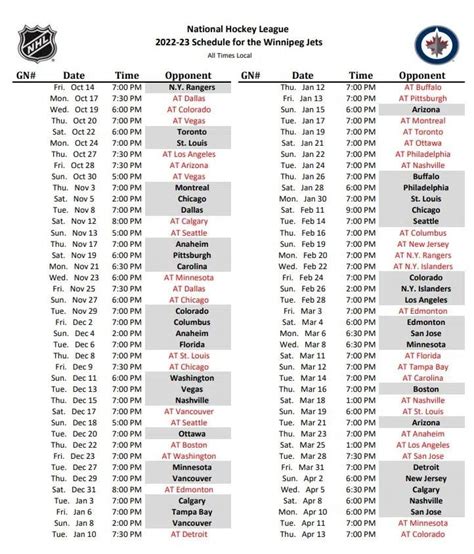 Jets 2022 / 2023 Schedule : r/winnipegjets