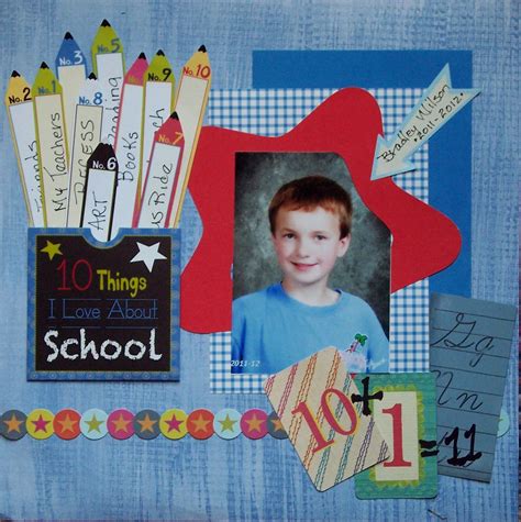 10 Things I Like About School | Preschool scrapbook, School scrapbook, School scrapbook layouts