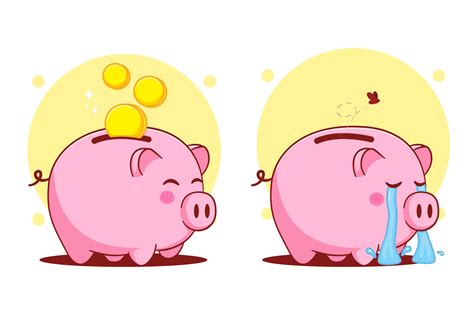 Cartoon illustration happy and sad piggy bank. Saving money concept 7978852 Vector Art at Vecteezy