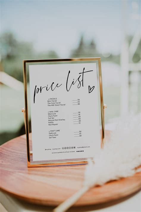 Price List Template, Printable Small Business Price List, Prices Sign ...