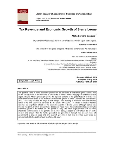 (PDF) Tax Revenue and Economic Growth of Sierra Leone | Alpha Bangura ...