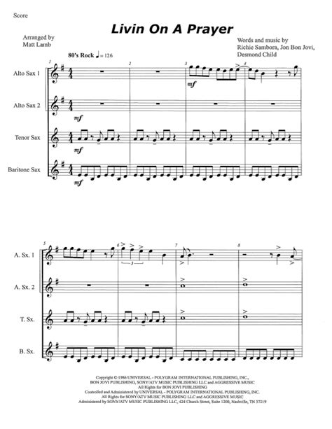 Livin' On A Prayer (arr. Matt Lamb) Sheet Music | Bon Jovi | Woodwind ...