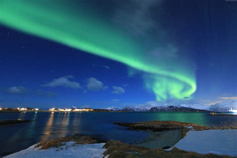 Green aurora, northern lights, Norway, lake HD wallpaper | Wallpaper Flare