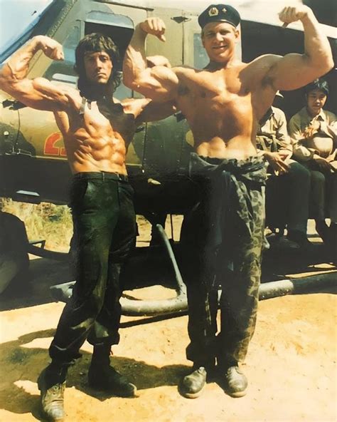 Sylvester Stallone on the set of the movie "Rambo III" (1988)