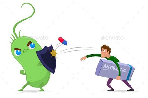 Bacteria and its antimicrobial resistance caricature. Vector clipart ...