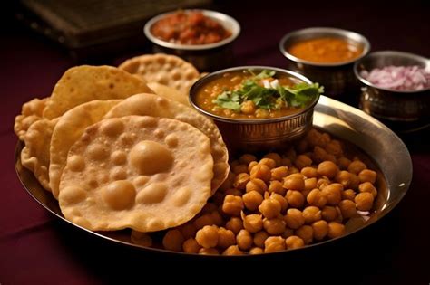 Premium AI Image | Chole puri or chick pea curry and fried puri