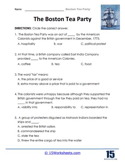 Boston Tea Party Worksheets - 15 Worksheets.com