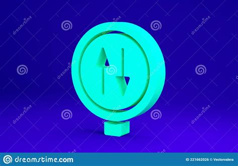Green Road Sign Warning Two Way Traffic Icon Isolated on Blue Background. Minimalism Concept ...