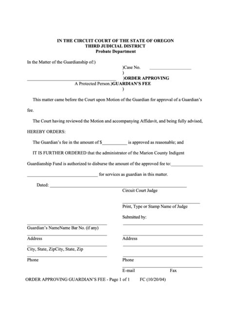 Order Approving Guardian'S Fee Form printable pdf download