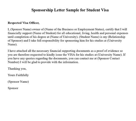 Immigration Bond Sponsor Letter Sample