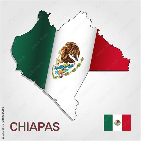 Vector map of Chiapas state combined with waving Mexican national flag. Chiapas silhouette or ...