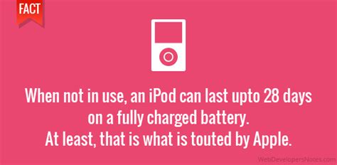 iPod battery lasts for 28 days