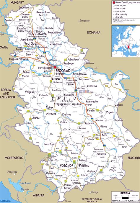 Large road map of Serbia with cities and airports | Vidiani.com | Maps of all countries in one place