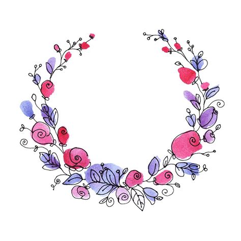 Floral Design Beautiful Watercolor Wreath Clipart PNG Abstract Watercolor Painting Flower Line ...