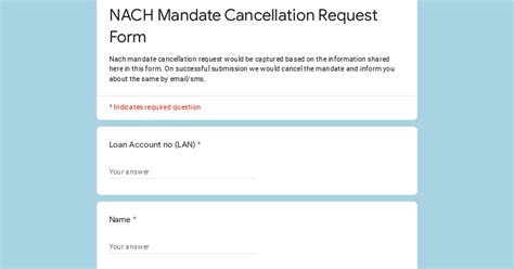 NACH Mandate Cancellation Request Form