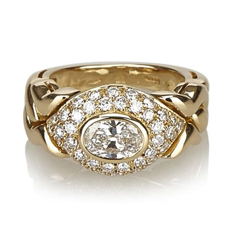 Bulgari Vintage - 18K Diamond Ring - Bvlgari Ring in Yellow Gold with Oval Diamond Heart ...