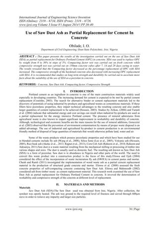 Use of Saw Dust Ash as Partial Replacement for Cement In Concrete | PDF