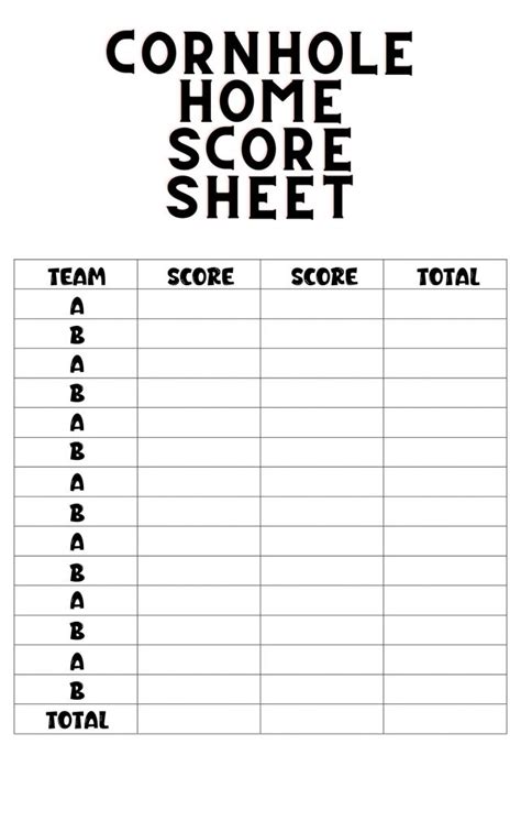 Downloadable Cornhole Score Sheets