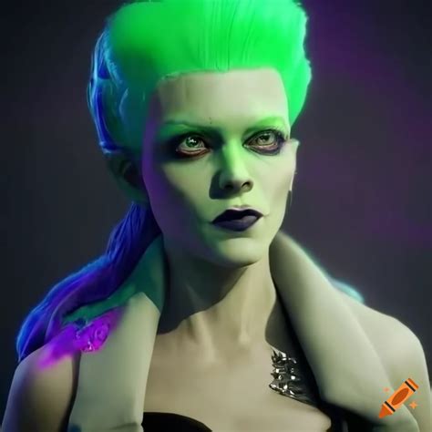 Neon-haired bride of frankenstein in futuristic style on Craiyon