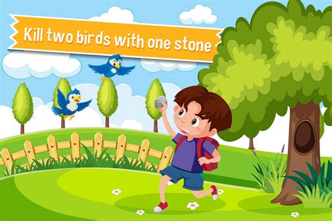 Idiom poster with Kill two birds with one stone 1610416 Vector Art at ...