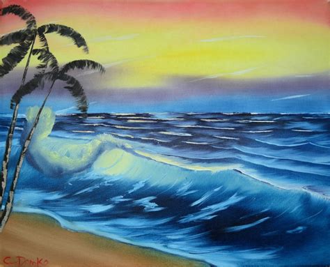 Tropical Sunset. Painting #16. My First Seascape Oil Painting. - Home