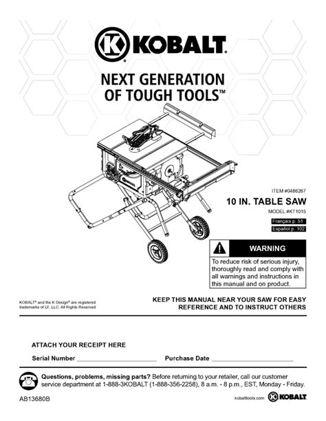 Kobalt KT1015 User Manual