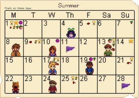 I made this calendar for Stardew Valley to help me know when I should and shouldn’t plant crops ...