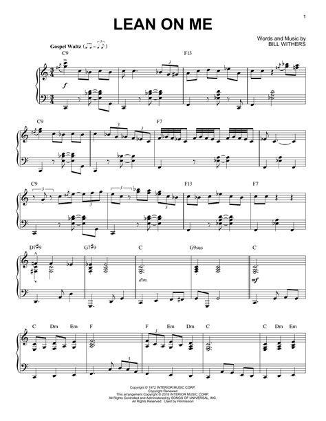 Bill Withers "Lean On Me" Sheet Music Notes, Chords | Piano Download ...