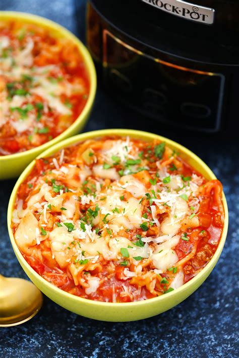 Easy Slow Cooker Lasagna Soup - Sweet and Savory Meals