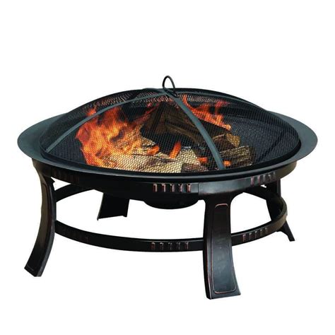 Pleasant Hearth Brandt 30 in. Round Steel Fire Pit in Rubbed Bronze ...