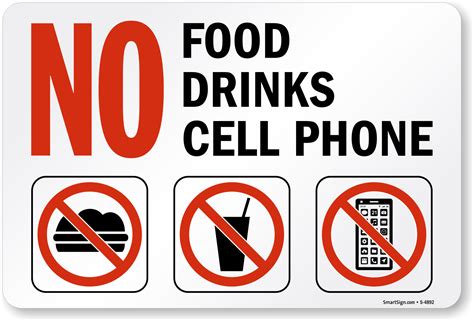 No Food Drinks Cell Phone Signs, No Cell Phone Signs, SKU: S-4892