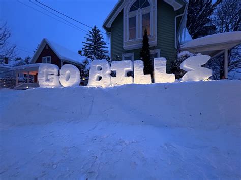 Buffalo Bills fans create Bills snow sculptures in East Aurora