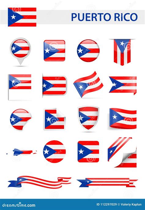 Puerto Rico Flag Vector Set Stock Illustration - Illustration of button ...