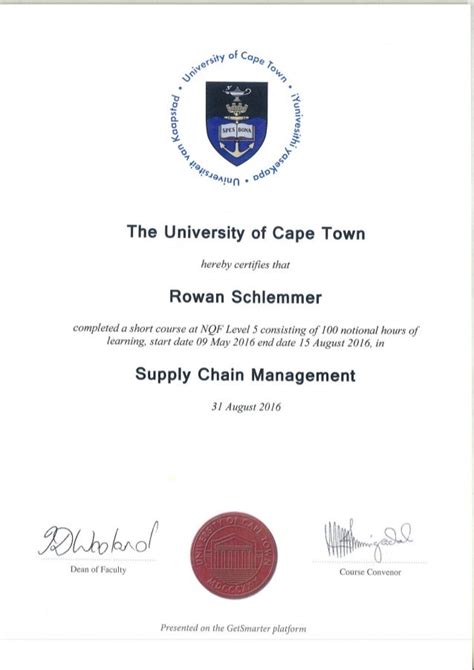 Rowan Schlemmer supply chain management certificate