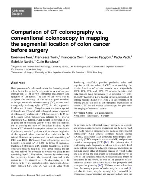 (PDF) Comparison of CT colonography vs. conventional colonoscopy in mapping the segmental ...