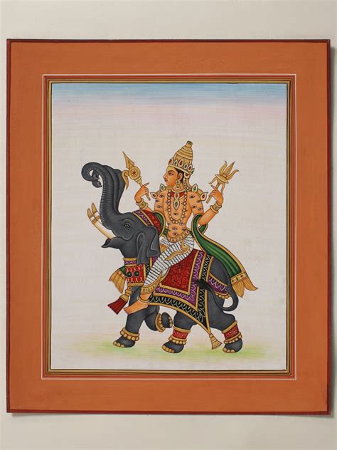 Indra with Thousand Eye Seated on Airavat | Exotic India Art