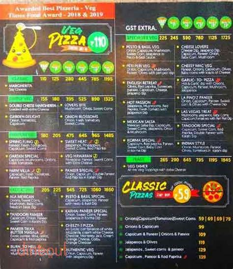 Menu of La Pino'z Pizza, Manjalpur, Vadodara | Dineout discovery