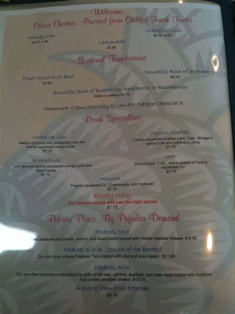 Menu at The Bayside Skillet restaurant, Ocean City, Coastal Hwy